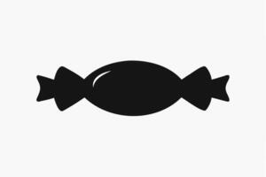 Black silhouette of a candy. Isolated on white backdrop. Simple design of a bonbon. Concept of sweets, minimalism, treat icon. Print, design element, template, logo. vector