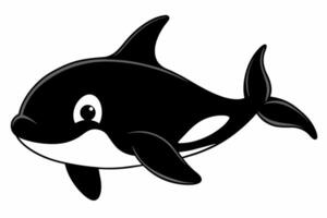 Black silhouette of a killer whale isolated on white background. Concept of wild marine animal illustration, black and white design. Print, icon, minimalist art, element for design vector