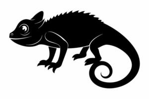 Silhouette of a chameleon isolated on a white background. Black lizard illustration in a simple design. Concept of animal illustration, reptile, minimalistic design, wildlife icon vector