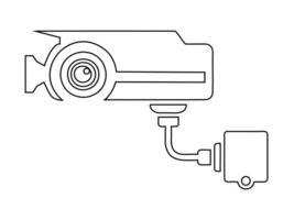 Black outline illustration of a security camera isolated on white background. Simple graphic design of surveillance equipment. Print, logo, sign, design element, coloring page vector