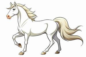 Graceful white horse isolated on white background. Concept of wild animal illustration, minimalist style, elegant stallion. Print, element for design vector