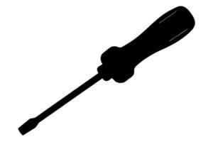 Black silhouette of screwdriver isolated on white background. Iconic design of a handheld tool for construction, repair, and maintenance work. Concept of simplicity and minimalism for logos, prints. vector