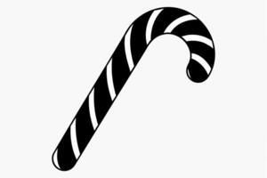 Black silhouette of candy cane with striped pattern isolated on white background. Traditional festive treat icon in minimalist style. Concept of Christmas, confectionery. Design element, print. vector