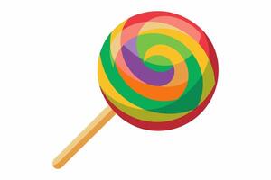 Colorful lollipop with a swirled pattern isolated on white background. Sweet candy in a minimalist style. Concept of confectionery, dessert. Print, design element vector