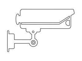 Black outline illustration of a security camera isolated on white background. Simple graphic design of surveillance equipment. Print, logo, sign, design element, coloring page vector