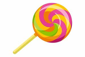 Colorful lollipop with a swirled pattern isolated on white background. Sweet candy in a minimalist style. Concept of confectionery, dessert. Print, design element vector