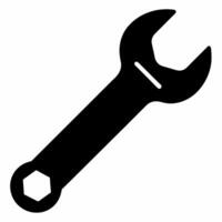 Black silhouette of a wrench isolated on white background. Concept of tool illustration, minimalist style, construction equipment. Print, icon, logo, template, pictogram, element for design. vector