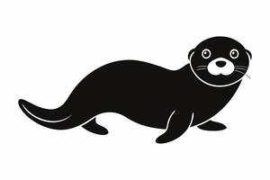 Black silhouette of sea otter isolated on a white background. Concept of wild animal illustration, minimalist style, cute baby otter. Print, icon, logo, template, pictogram, element for design vector