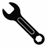 Black silhouette of a wrench isolated on white background. Concept of tool illustration, minimalist style, construction equipment. Print, icon, logo, template, pictogram, element for design. vector