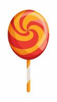 Colorful lollipop with a swirled pattern isolated on white background. Sweet candy in a minimalist style. Concept of confectionery, dessert. Print, design element vector