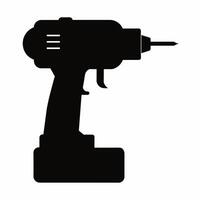Black silhouette of a drill isolated on a white background. Concept of power tools illustration, minimalist style, construction tool. Print, icon, logo, template, pictogram, element for design. vector