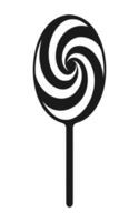 Black silhouette of a lollipop with a swirled pattern. Isolated on white background. Sweet candy icon in a minimalist style. Concept of dessert, festive treat. Print, design element. vector
