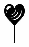 Black silhouette of heart-shaped lollipop with swirled pattern. Isolated on white background. Sweet candy icon in a minimalist style. Concept of confectionery, love, dessert. Print, design element. vector