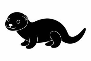 Black silhouette of sea otter isolated on a white background. Concept of wild animal illustration, minimalist style, cute baby otter. Print, icon, logo, template, pictogram, element for design vector