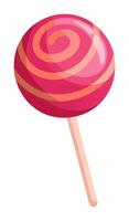 Colorful lollipop with a swirled pattern isolated on white background. Sweet candy in a minimalist style. Concept of confectionery, dessert. Print, design element vector