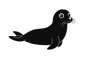 Black silhouette of a seal isolated on a white background. Concept of marine animal illustration, minimalist style, cute baby seal. Print, icon, logo, template, pictogram, element for design. vector