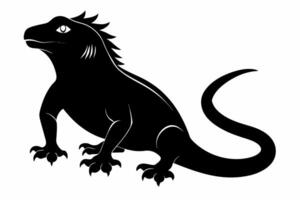 Black silhouette of an iguana isolated on a white background. Concept of reptile illustration, minimalist style, wild animal art. Print, icon, logo, template, pictogram, element for design vector