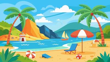 Summer beach scene banner design background vector