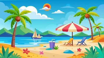 Summer beach scene banner design background vector
