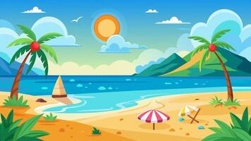 Summer beach scene banner design background vector