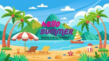 Summer beach scene banner design background vector