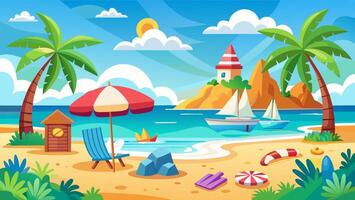 Summer beach scene banner design background vector