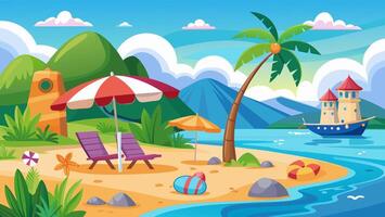Summer beach scene banner design background vector
