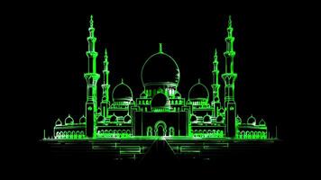 Neon frame effect Sheikh Zayed Grand Mosque ,UAE, black background. video