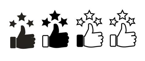 Thumb up with star icon in filled, thin line, outline and stroke style. vector