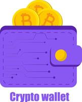 Crypto currency wallet, flat illustration. Digital wallet with Bitcoin and Ethereum coins. vector