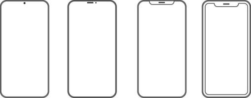 Set high quality realistic different black models smartphone with empty touch screen front view icon. vector
