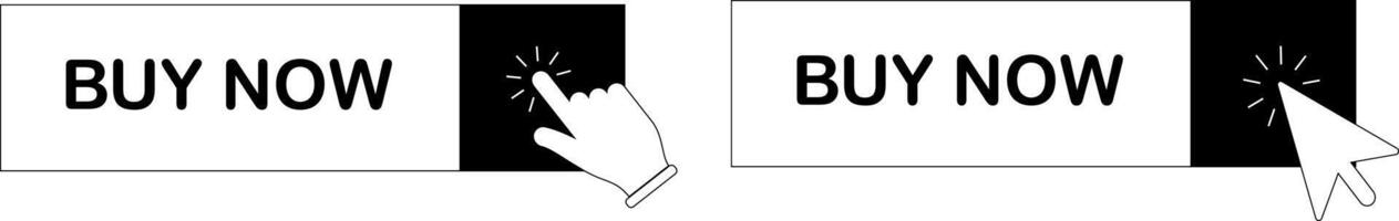 Buy now button with hand cursor with mouse clicking. Button hand pointer clicking. Online shopping. vector