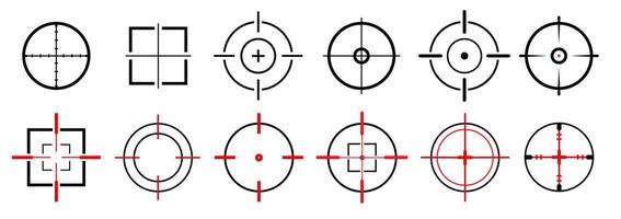 Target icons set. Gun target, focus, crosshair, reticle, viewfinder. Target destination flat and line style vector