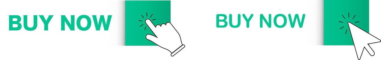Buy now button with hand cursor. Button hand pointer clicking. Click here banner with shadow. vector
