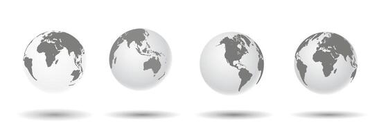 Globes of Earth 3D set. Realistic world map in globe shape. illustrator vector