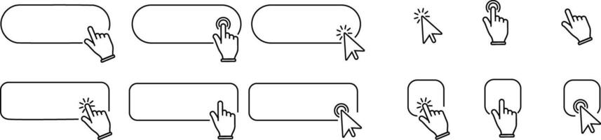 Click cursor set button with hand pointer clicking. Click here web button sign. vector