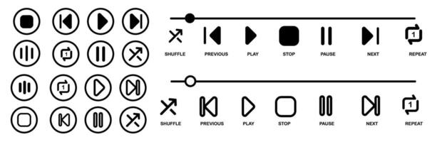 Media music player interface icon set in line style, Multimedia navigation symbol buttons. vector