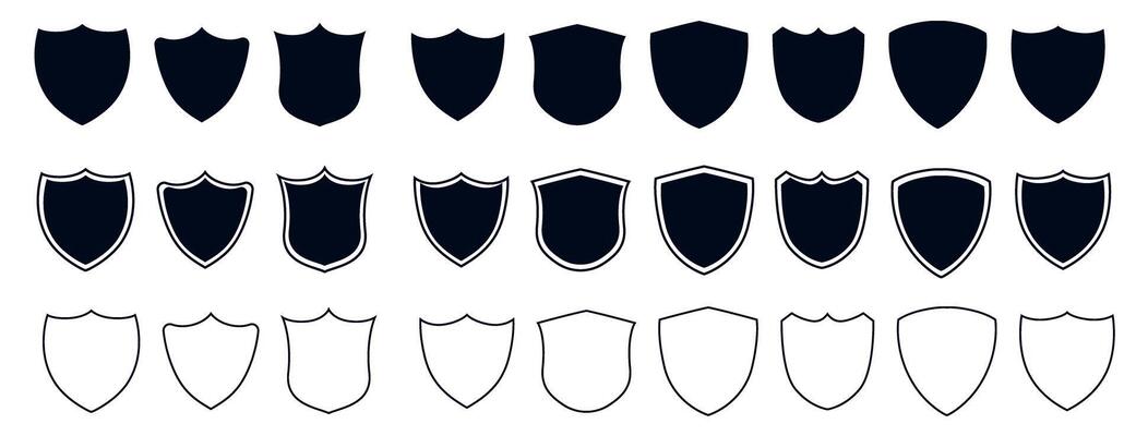 Shield icons. Shields. Protect shield security . Collection of security shield icons.