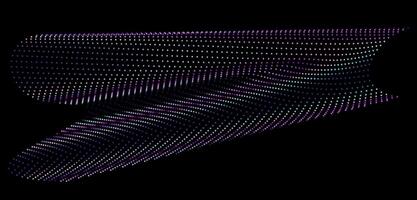 Flowing dot particles wave 3D curve pattern blue and green gradient light isolated on black background. vector