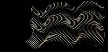 3D wave lines pattern smooth curve flowing dynamic gold gradient light isolated on black background vector