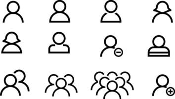 Line icons about people on transparent background with editable stroke. vector