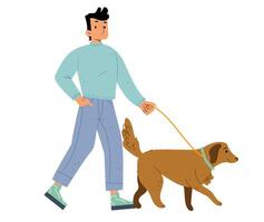 Man is walking with a dog. illustration in a flat style vector