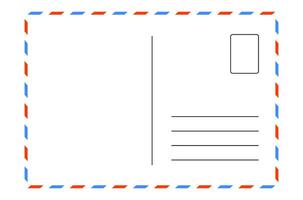 blank postcard template with place for stamp. white paper texture. airmail postcard with red and blue border. vector