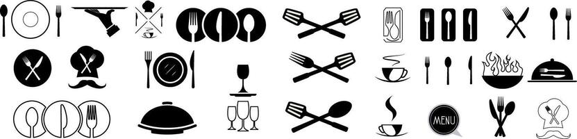 Restaurant line icons set. Collection black outline logo for mobile apps web or site design vector