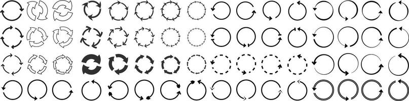 Circle arrows. Round reload or repeat icon, rotate arrow and spinning loading symbol. vector