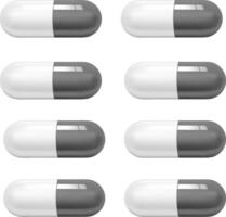 Set of realistic capsules pills with transparent shell isolated on transparent background. Variety of tablets with. vector