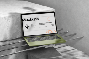 Fully editable notebook and keyboard mockup with shadow psd