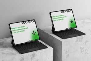 Realistic tablet mockup set with keyboard and minimal screen psd