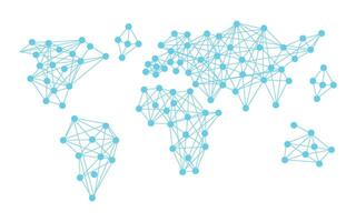 Network connect data lines and dots technology background template. Global connection network background. World map. Internet technology concept or global communication vector