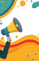 Flat Design Illustration Background of Hand Holding Megaphone Horn Speaker for Attention Announcement with Copy Space vector